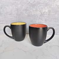 Mug à café en céramique noir mat personnalisé de 16 oz avec intérieur coloré, grande capacité, avec poignée