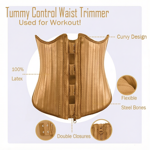 Corset amincissant post-partum en latex sous-poitrine avec 25 baleines en acier, fermeture éclair et compression courte pour le ventre et l'abdomen - Product Image 4