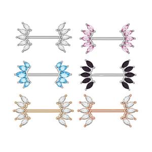 Joyas para <span class=keywords><strong>Piercing</strong></span> de Barra de Pezón de Acero Inoxidable con Diseño de Flor de 5 Circonitas para Compromiso, Boda y Regalo - Product Image 1