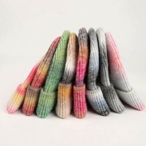 Winter New Tie-dyeing Gradient Knitted <b>Hat</b> Unisex Rainbow Warm Thickened Acrylic Beanies - Product Image 3