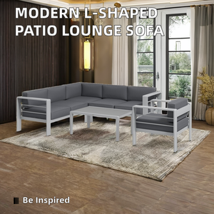 Canapé modulaire en aluminium blanc en forme <span class=keywords><strong>de</strong></span> L moderne, ensemble <span class=keywords><strong>de</strong></span> <span class=keywords><strong>salon</strong></span> <span class=keywords><strong>de</strong></span> <span class=keywords><strong>jardin</strong></span> <span class=keywords><strong>pas</strong></span> <span class=keywords><strong>cher</strong></span>, ensemble sectionnel pour patio, parc, cour, appartement, bois - Product Image 3