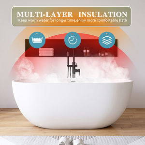 Bañera moderna independiente Maydon, bañera ovalada de superficie sólida, diseño de baño elegante, piedra Artificial, categoría de producto, bañeras - Product Image 4