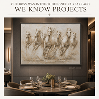 Cuadro en relieve texturizado hecho a mano con caballos a galope en color crema marfil, arte de pared para el fondo de la recepción de un hotel, personalizado