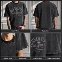 T-shirt Streetwear Homme OEM Old Money Coupe Ample Délavé à l'Acide Coton Peigné 300 g/m² Impression DTG Motif Strass