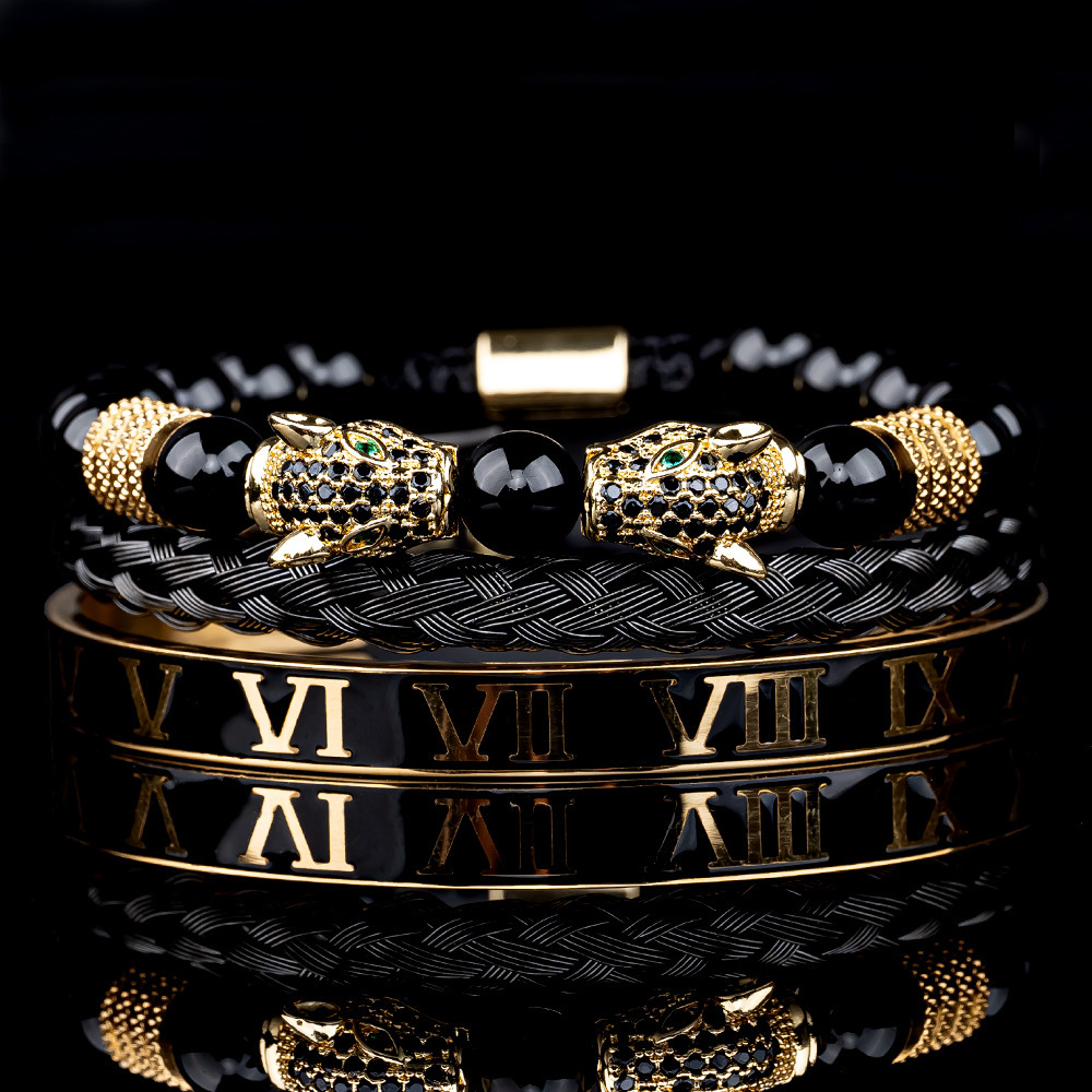 Testa di leopardo con diamante nero dorato, goccia d'olio, stile romano