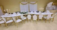 Table de mariage de luxe en acier inoxydable, table à manger demi-lune, table de réception pour hôtel