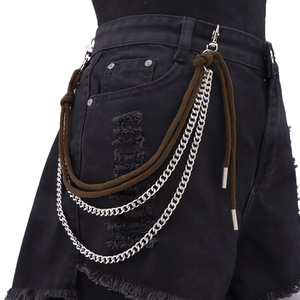 โซ่คาดเอวฮิปฮอป เชือกสีน้ำตาล โลหะสีเงิน หลายชั้น แบบลำลอง สำหรับชุดยีนส์ - Product Image 1