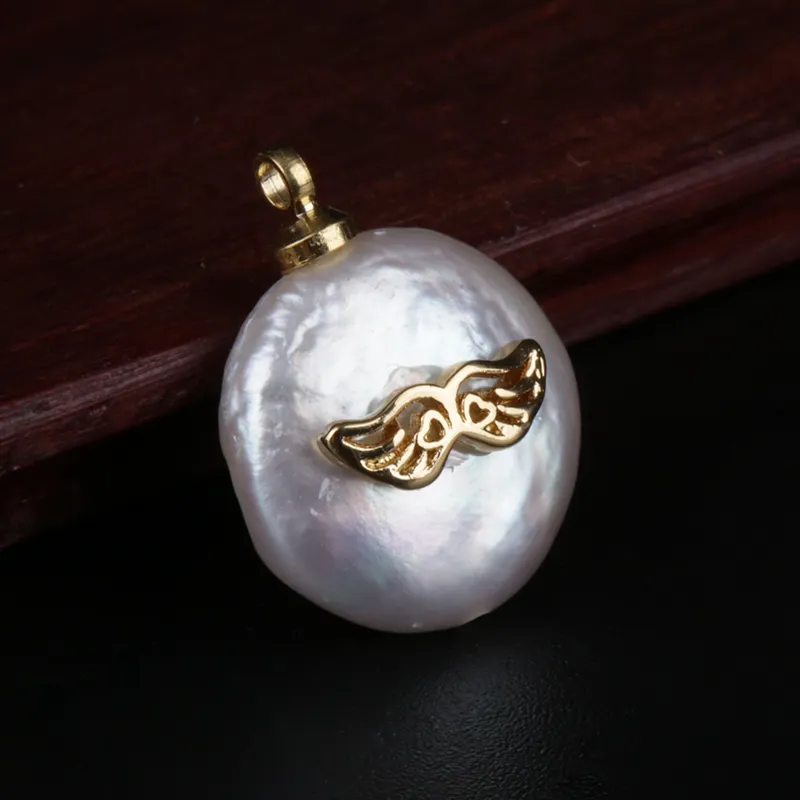 Newest metal angel wing freshwater pearl bead gold plated accessories pendant for making jewelry