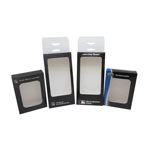 Caja de papel de impresión personalizada para accesorios de teléfono móvil cajas de embalaje de cable de auricular con ventana de PVC