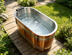 Bain froid moderne en <span class=keywords><strong>c</strong></span>èdre et acier inoxydable en forme de U pour 1 personne, avec refroidisseur 1HP et Wi-Fi, idéal pour la récupération des athlètes - Stock US - Product Image 1
