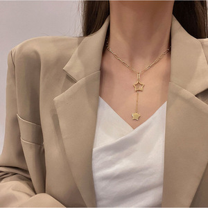 Korean Style Minimalist Hollow Star Tassel Pendant Stainless Steel Necklace Gold Clavicle Chain Fashion Jewelry - Product Image 3