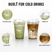 Vente en gros de gobelets en plastique PET transparent jetables de 12 oz, 14 oz, 16 oz, 18 oz, 20 oz, 24 oz avec couvercles pour café glacé avec logo
