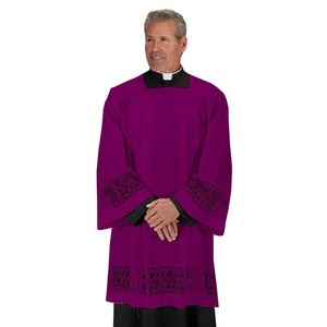 Tunica Sacerdotale <span class=keywords><strong>da</strong></span> Chiesa, Abito Religioso, Casula, Tunica Ricamata a Maniche Lunghe con Blocchi di Colore, Lunghezza Media, Camicia in Pizzo Traforato - Product Image 4