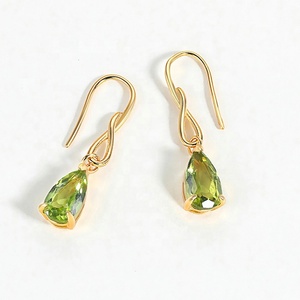 Gioielli Raffinati Orecchini Pendenti in <span class=keywords><strong>Oro</strong></span> Giallo 14K e Argento Sterling 925 con Gemme Naturali Granato Peridoto Cristallo Viola EI076-M - Product Image 2