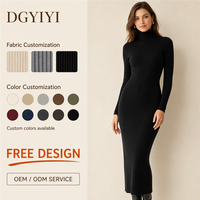 Robe col roulé en maille côtelée 280 GSM pour femme, décontractée, unie, à manches longues, ajustée, confortable et chaude, avec logo personnalisé OEM ODM XS-5XL
