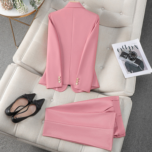 Chaqueta de <span class=keywords><strong>traje</strong></span> rosa con cuello en V <span class=keywords><strong>para</strong></span> <span class=keywords><strong>mujer</strong></span> Otoño Invierno Blazer de viajero profesional pequeño temperamento <span class=keywords><strong>Formal</strong></span> XL monos nueva <span class=keywords><strong>entrevista</strong></span> - Product Image 2