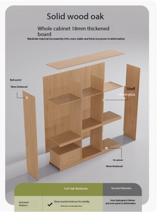 Full-size Custom Oak Solid Wood New Wardrobe for Home Bedroom with <strong>Rounded</strong> Corner Vintage-style Walnut Colour <strong>Closet</strong> - Product Image 2