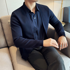 Cardigan en tricot pour <span class=keywords><strong>homme</strong></span> en viscose, confortable <span class=keywords><strong>et</strong></span> élégant, <span class=keywords><strong>col</strong></span> en <span class=keywords><strong>V</strong></span>, style deux-pièces, idéal pour l'automne <span class=keywords><strong>et</strong></span> les banquets - Product Image 2