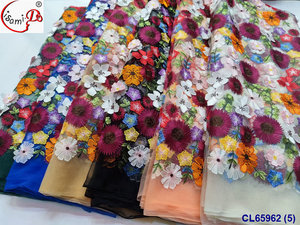 Tela <span class=keywords><strong>de</strong></span> encaje <span class=keywords><strong>de</strong></span> lujo para vestido <span class=keywords><strong>de</strong></span> noche y graduación, bordado <span class=keywords><strong>de</strong></span> flores rts 3d, con <span class=keywords><strong>volantes</strong></span>, en negro y gris, lsami, último diseño - Product Image 6