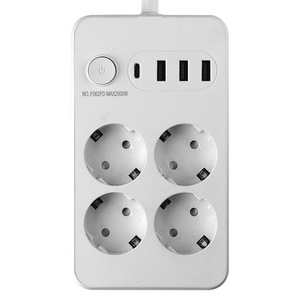 Multiprise standard européenne 4 prises 3 ports USB 2500W pour maison, bureau, hôtel - Product Image 1