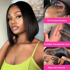 Parrucche all'ingrosso da 12 pollici in capelli umani, con frontale in pizzo 13*4, colore naturale, senza colla, in capelli umani brasiliani, modello <span class=keywords><strong>Bob</strong></span> a doppia tessitura - Product Image 5