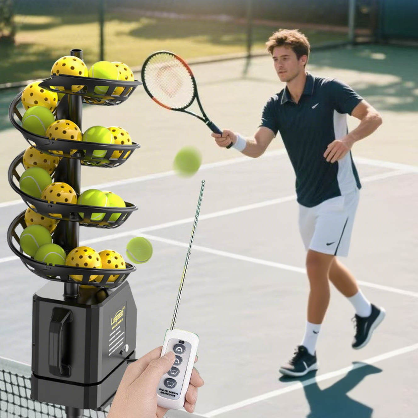 Commercial Grade Pickleball Serving Machine with Net, Programmable Tennis Trainer for Club & School Training