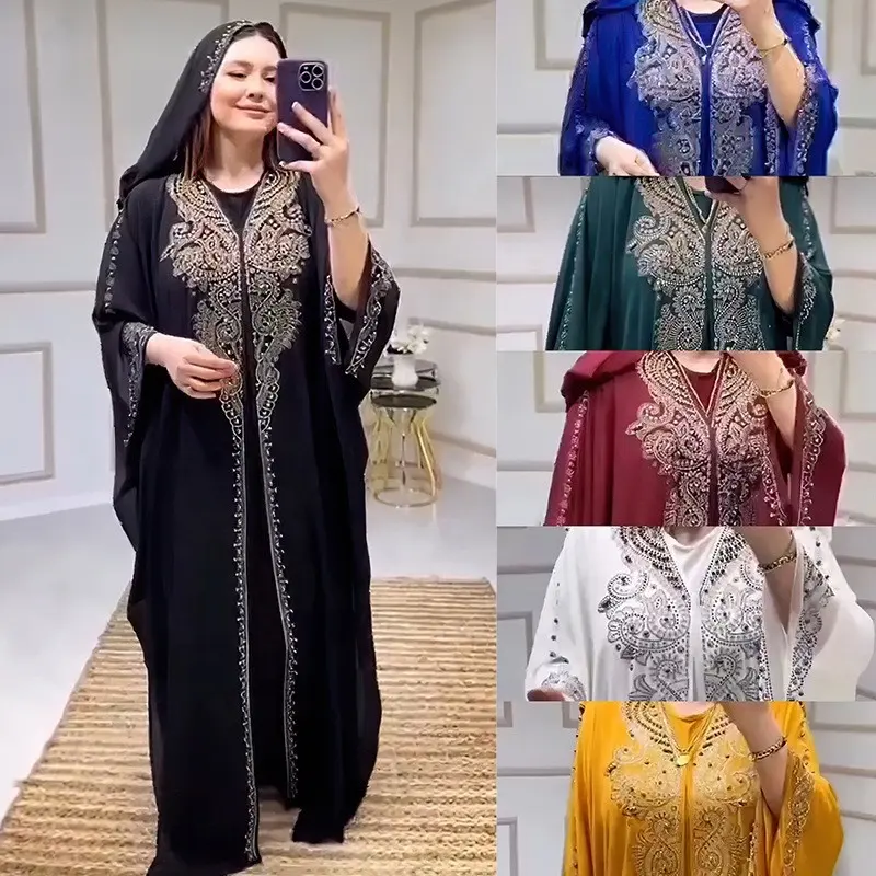 Grosir Pabrik 2024 pakaian etnis jubah muslim Islam Gaun mode wanita ukuran plus dua potong set