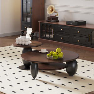 Quercia rossa multifunzione <span class=keywords><strong>Vintage</strong></span> marrone moderno elegante e minimalista Nordic rotondo in legno tavolino 1 Set - Product Image 1