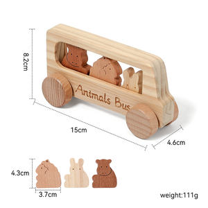 Jouet en bois Montessori unisexe en forme de <span class=keywords><strong>bus</strong></span>, écologique, pour l'éveil éducatif et la reconnaissance des animaux, jeux cognitifs pour bébés, vente en gros - Product Image 6