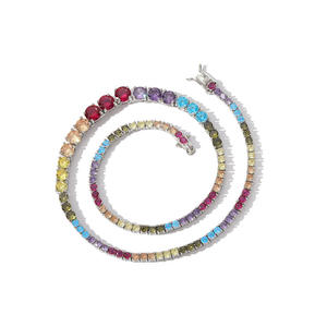 Collar de tenis de aleación de cobre con circonitas y cristales de hielo, estilo hip hop, color rojo <span class=keywords><strong>granada</strong></span>, sencillo, para mujer, ideal para fiestas de verano. - Product Image 2