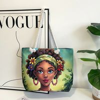 Sac fourre-tout en toile noire grande capacité pour femme, motif africain uni, avec fermeture éclair, sac à bandoulière tressé portable