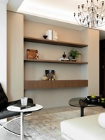 Buffet de salle à manger moderne et minimaliste en bois avec éclairage LED intégré, vitrine en verre, design modulaire sans poignées