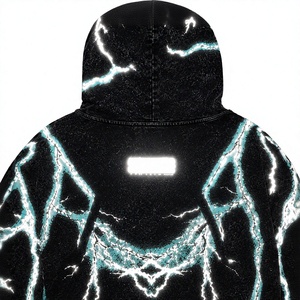 Sudadera con Capucha Extra Grande para Hombre, Marca SINEWY, Premium, Personalizada, con Estampado Reflectante de Rayos, Forrada, Unisex, de Algodón Grueso, Estilo Urbano, OEM - Product Image 5