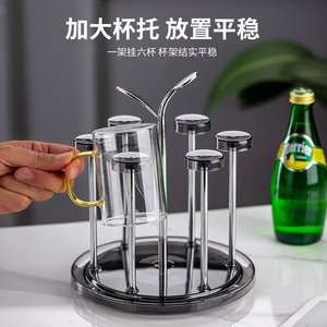 Portavasos de lujo de 6 tazas, diseño de abanico de hierro forjado plateado, estante de drenaje para sala de estar y comedor, soporte decorativo de almacenamiento - Product Image 5