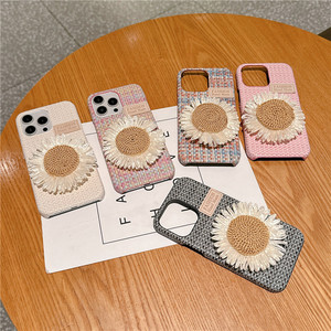 PU Da Dệt Mô Hình Cao Cấp <span class=keywords><strong>3D</strong></span> Hoa Chống Sốc Linh Hoạt Cover Quay Lại Điện Thoại Di Động Trường Hợp Đối Với iPhone 12 13 14 15 Pro 16 Cộng Với - Product Image 1