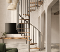 Escalier en colimaçon Optima au design simple en verre, escalier hélicoïdal moderne pour intérieur avec marches en bois