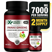 Capsules de Panax Ginseng 60 unités avec extrait de Ginkgo Biloba et Ashwagandha, capsules végétaliennes, complément alimentaire, OEM ODM, marque privée