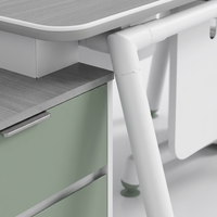 Bureau de direction de luxe en forme de A avec rangement latéral intégré, écologique, convertible, modulaire, panneau de classe E1, pieds en métal blanc