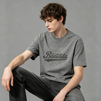 T-shirt Homme Vintage Grammage Lourd Gris Effet Délavé à l'Acide Motif Rétro Haut Décontracté d'Été Vente en Gros Lot en Gros