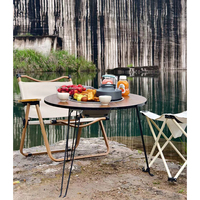 Table de barbecue ronde pour le thé et le barbecue, pliable, en bois grainé, table de foyer extérieure
