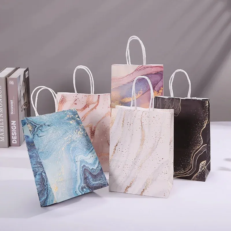 Marmor Design Kraft papier Geschenkt üte mit Griff Geburtstags feier Verpackung Taschen Hochzeits geschenke für Gast Eid Ramadan Supplies