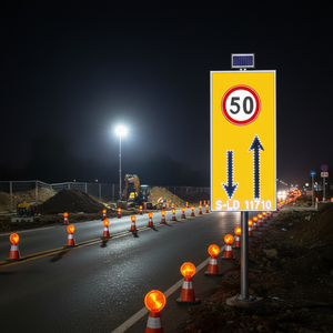 Panneau de signalisation routière solaire bidirectionnel pour limitation de vitesse 50 km/h, 100x175cm, matériau PC-réfléchissant 5mm, LED 11710 S-LD - Product Image 3