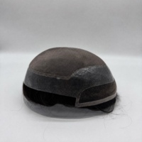 P2-3-8 Mono PU & Swiss Lace Base Indian Human Hair Piece Replacement Men Toupee