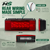 Feu arrière LED HSSH 12V 205mm pour camion lourd, remorque, semi-remorque, véhicule de transport