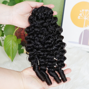 Extensioni per capelli umani ricci birmani all'uncinetto con nodi invisibili, effetto piuma, in bundle - Product Image 2