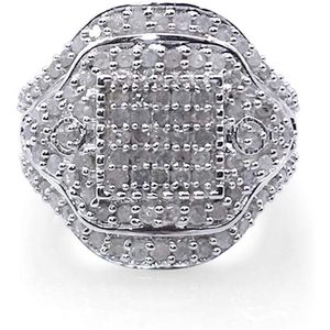 Anillo de cóctel con diamantes blancos de 1.38 quilates de peso total, corte redondo, plata de ley, halo geométrico, joyería de fiesta para mujer - Product Image 1