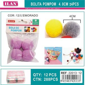 Palline Pompon ILAN 4.0Cm 12 Pezzi Viola per Decorazioni Artigianali - Product Image 1