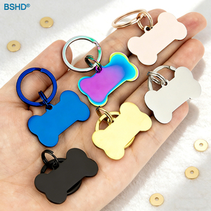 Pelat Nama Anjing Personal 6 Warna Baja Anti Karat Logo UV/Laser Kalung ID Hewan Peliharaan Bentuk Tulang Kosong untuk Diukir - Product Image 1