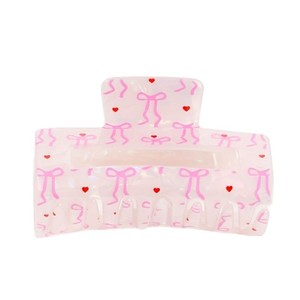 Pince à cheveux rectangulaire en PVC avec nœud et imprimé cœur, pince à cheveux mignonne pour fille - Product Image 6
