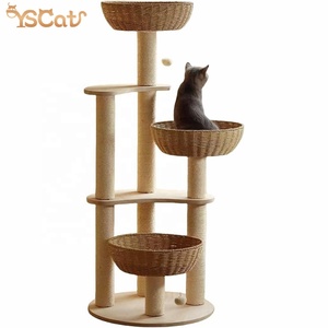 Tour à <span class=keywords><strong>chat</strong></span> multi-niveaux en bois de caoutchouc thaïlandais écologique, moderne, haut, <span class=keywords><strong>gris</strong></span>, du sol au plafond - Product Image 3
